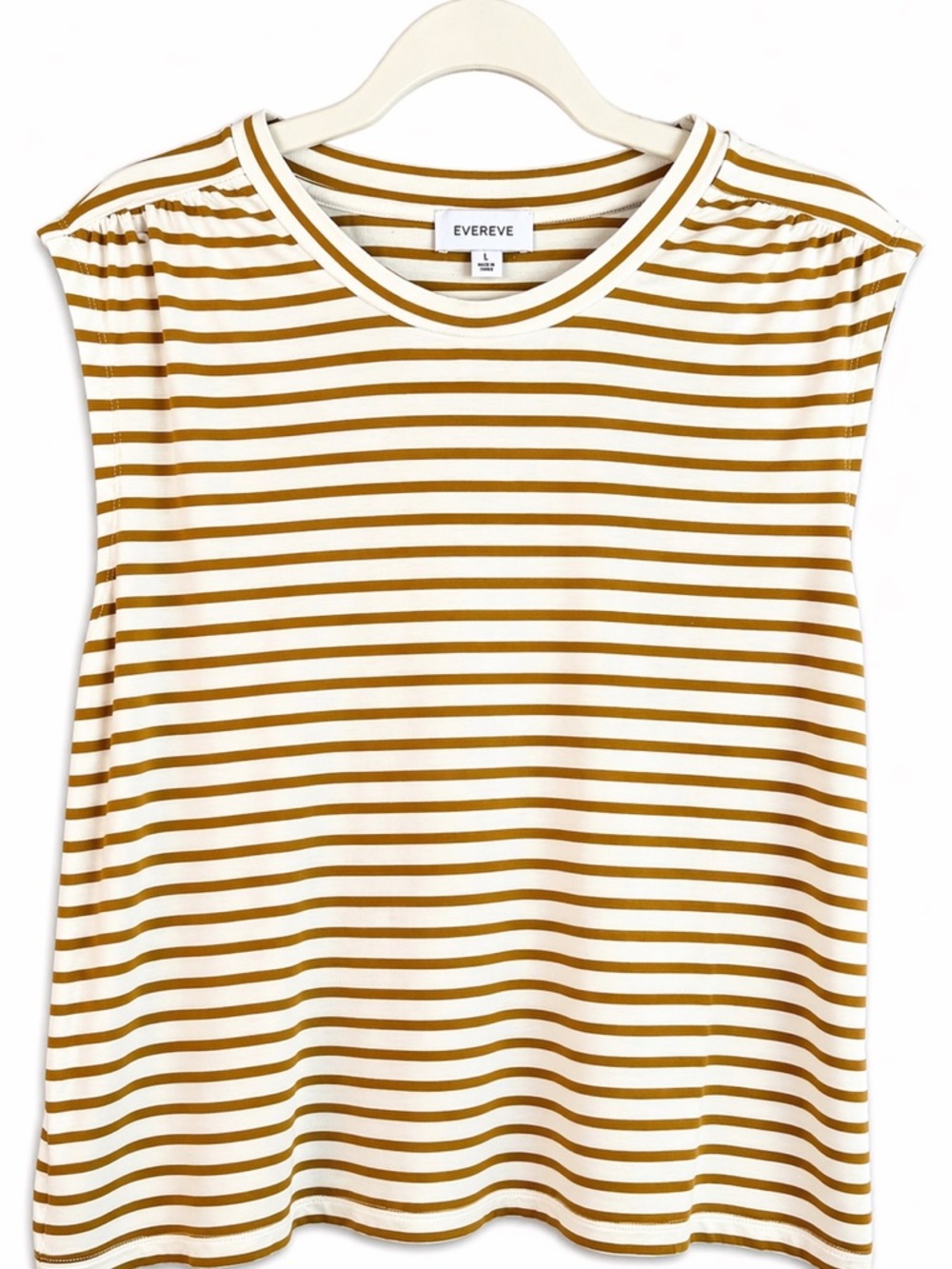 🛍️ Evereve Striped Cap Sleeve Top – Mustard & Cream – Size L